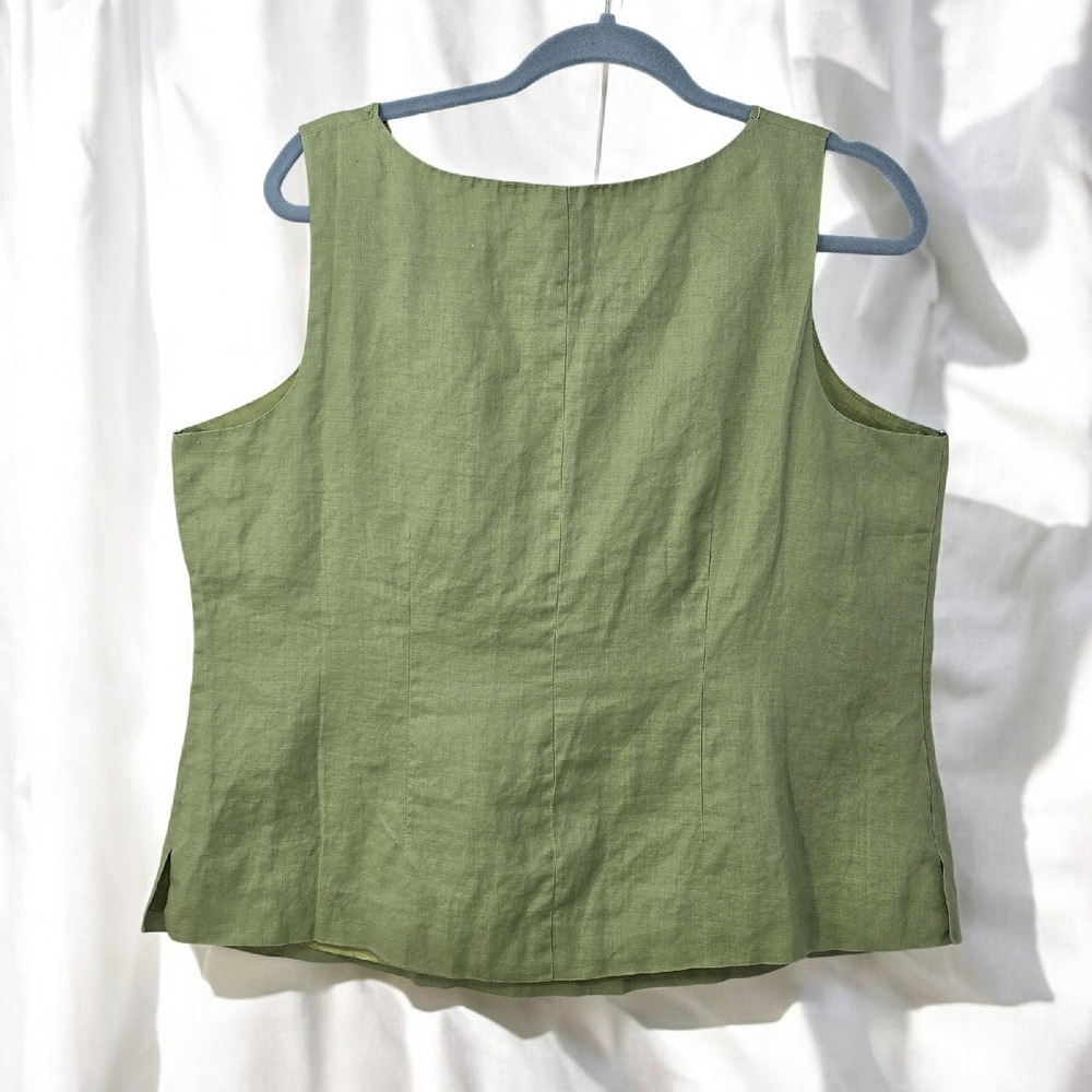 Lino USA 100% Linen Embroidered Floral Top Tank Set Scalloped Green Woman Large - Picture 4 of 13